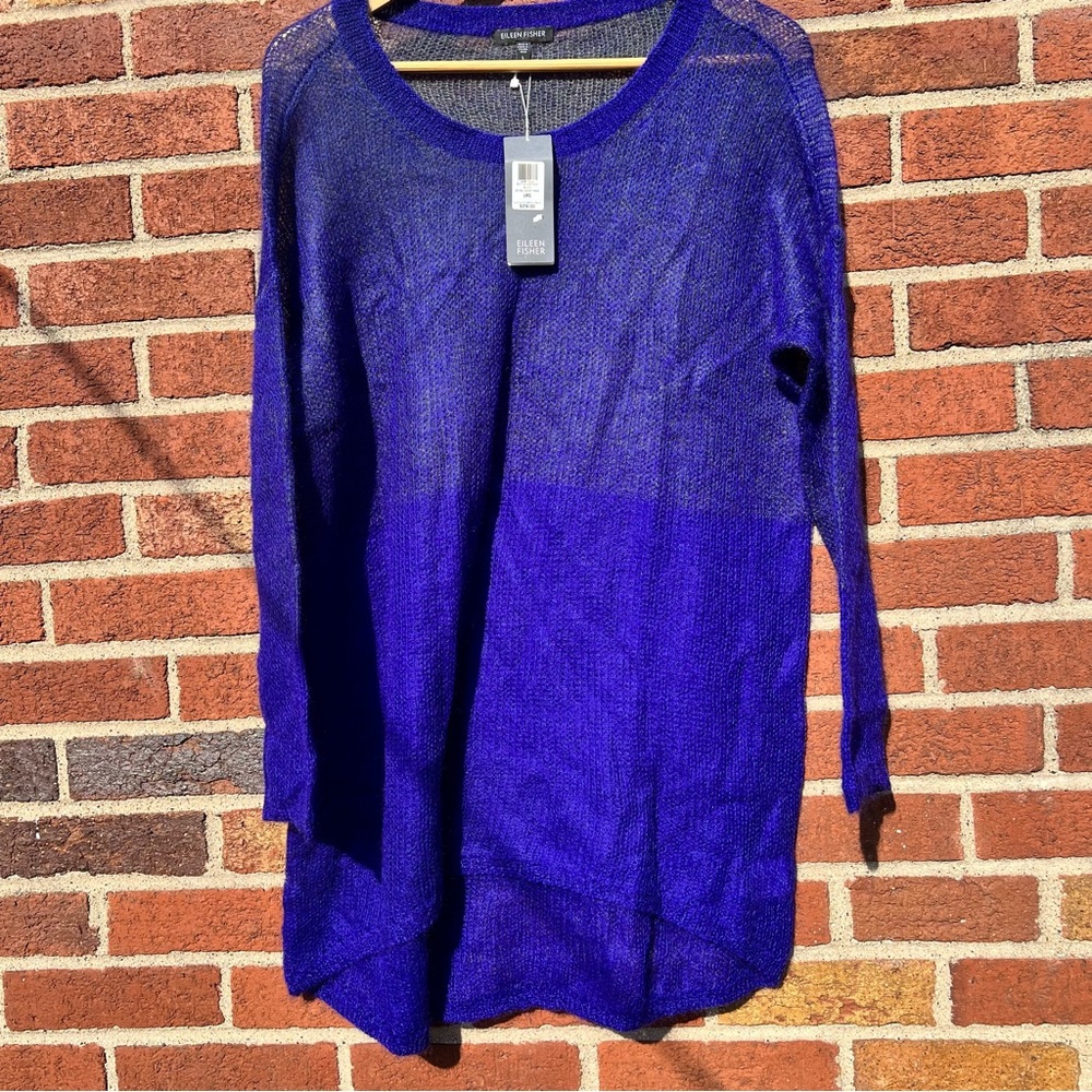 Eileen Fisher Womens Tunic Sweater Mohair Blend Jewel Neck Purple Size Large
